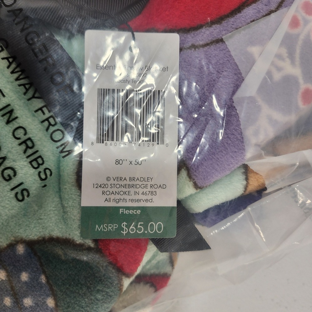Vera Bradley Essential Throw Blanket Toasty Teddies Fleece 80" x 50" Bears NWT - Picture 3 of 4